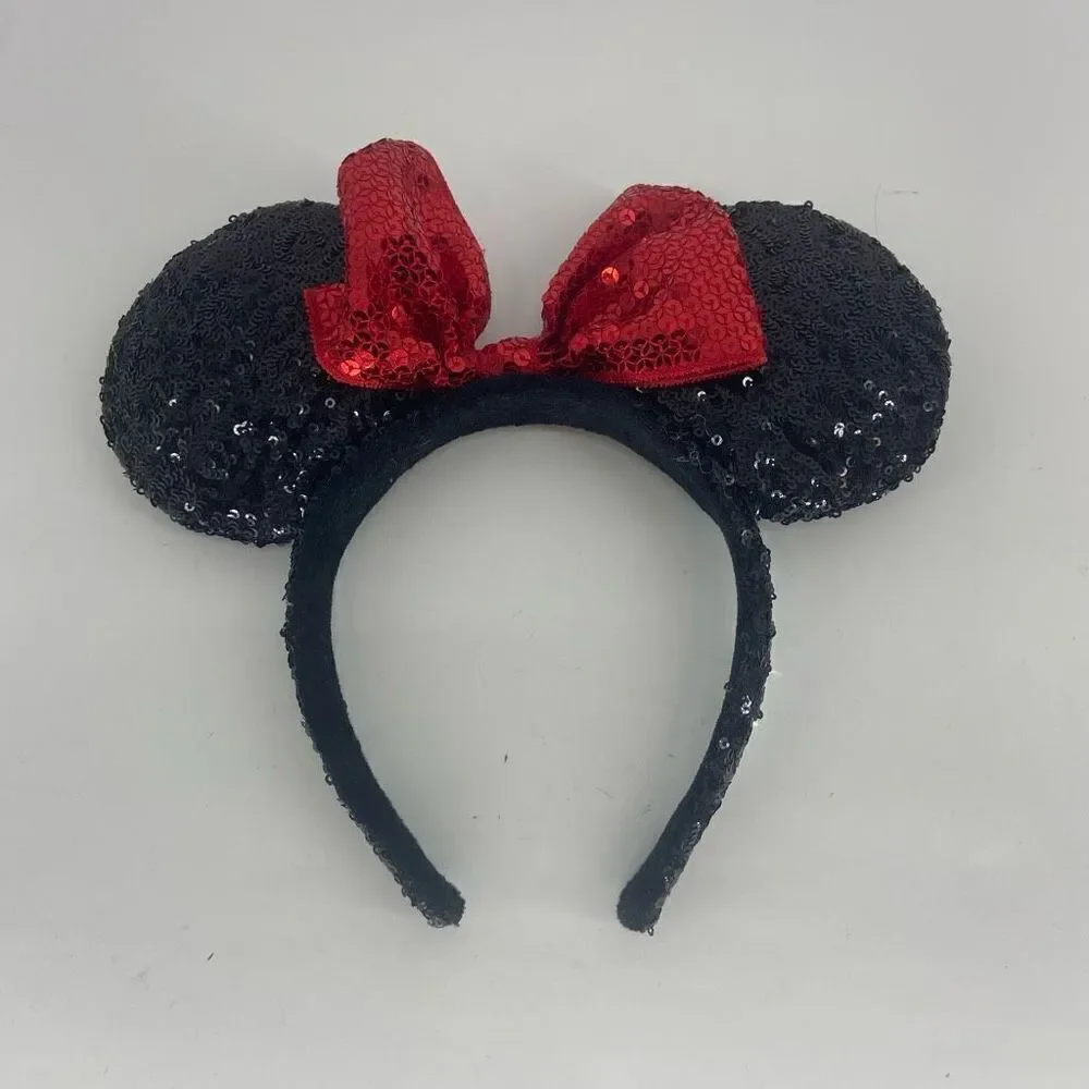 Disney Girls Black & Red Minnie Mouse Ear Hat Sequined Headband